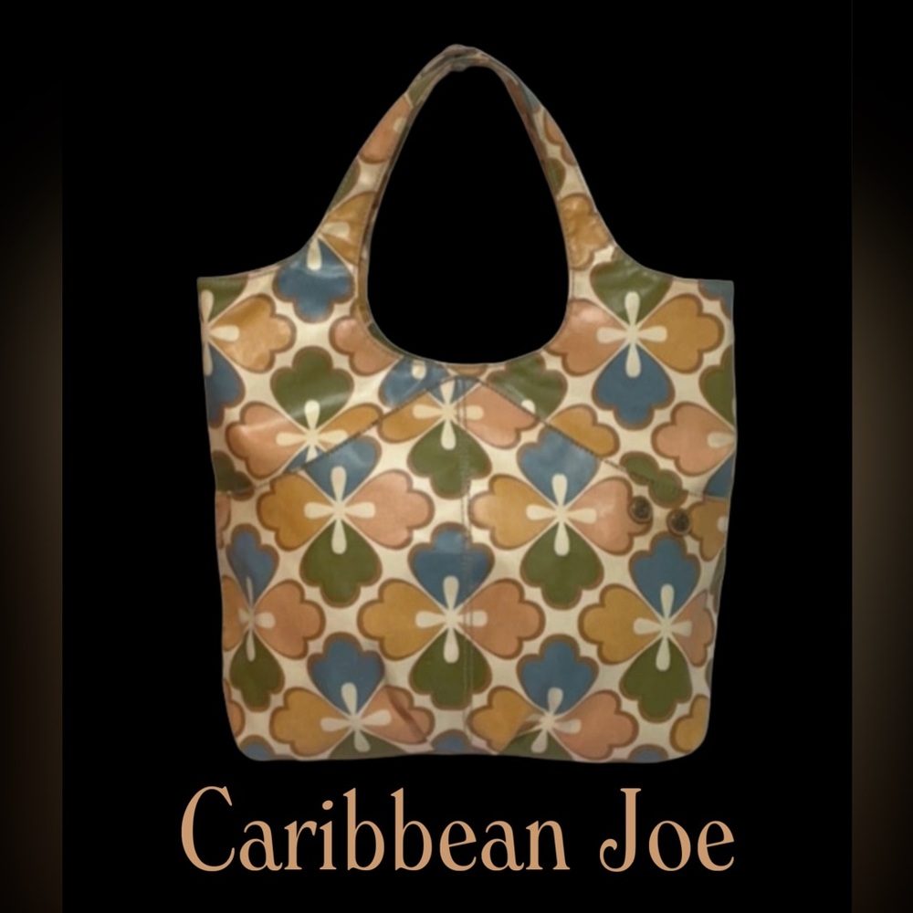 CARIBBEAN JOE Rico Guave Retro Look Tote Satchel Shoulder Bag Quatrefoil Pattern